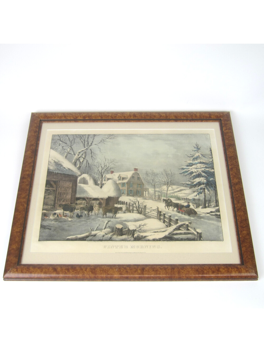 Antique Currier & Ives Hand Colored Lithograph Print Winter Morning Framed 1861